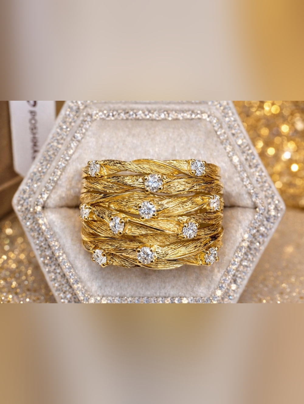 Gold-Tone Braided Multi-Band Ring with Sparkling Accents - Picture 11 of 11